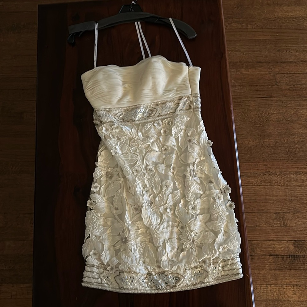 Sue Wong size 6 lace and chiffon strapless dress